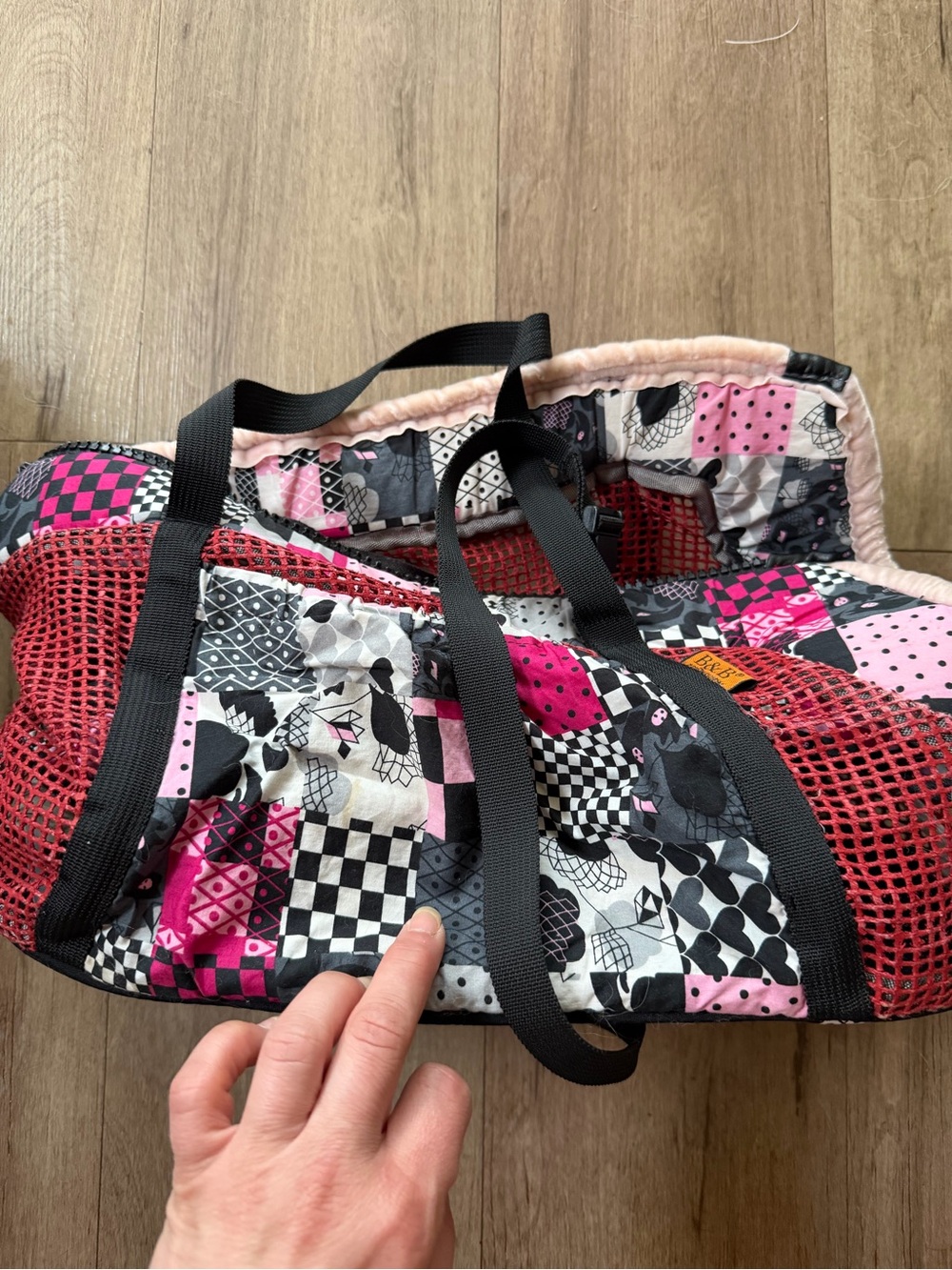 Quilted Pink & Black Patchwork Dog Carrier Tote